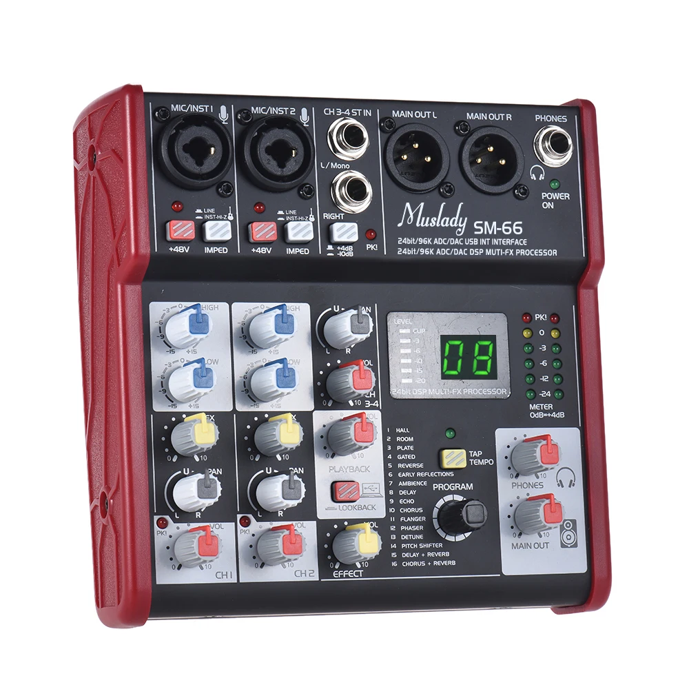 Muslady SM 66 Портативный 4 канальный звуковая карта смешивания консольный микшер