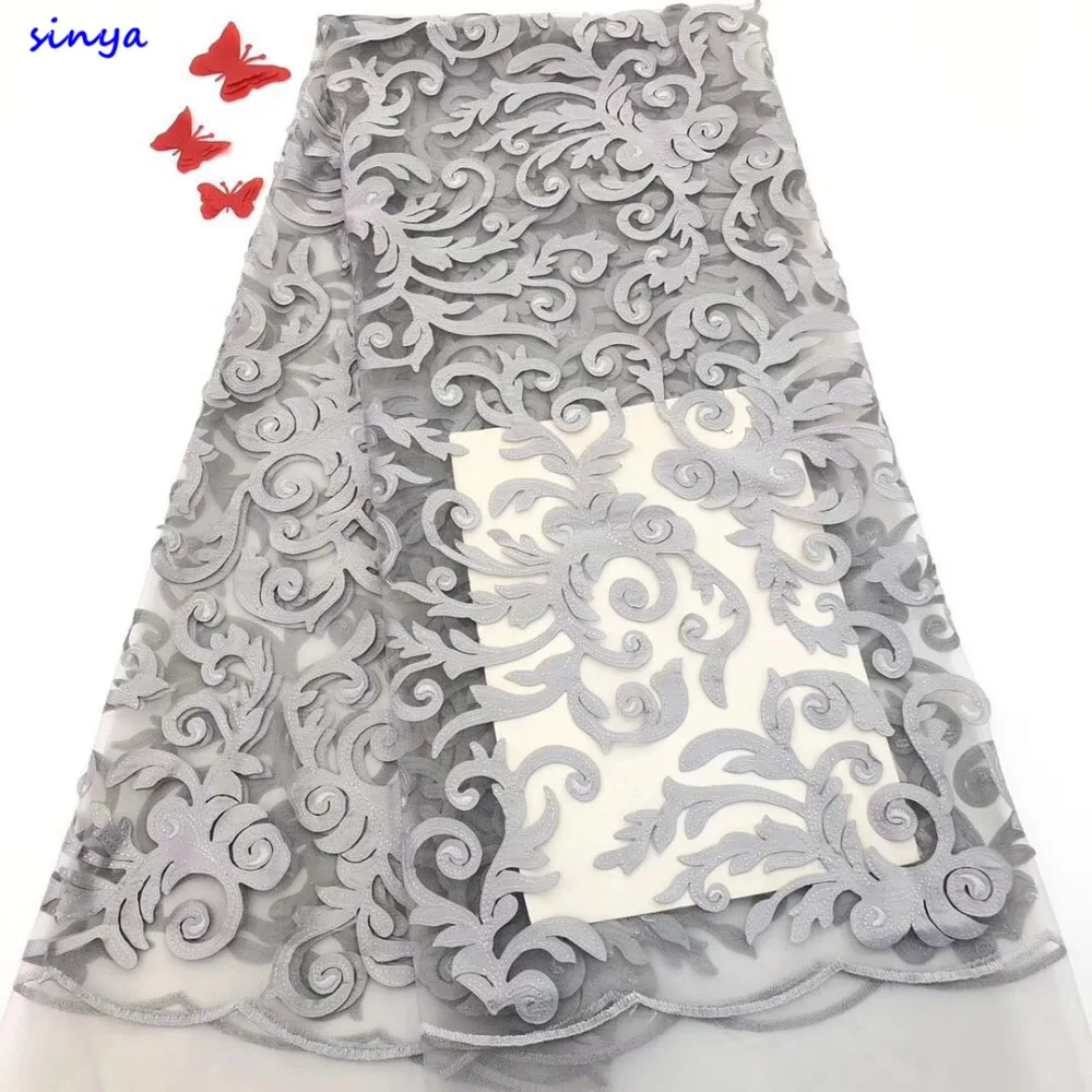 

Latest grey African lace fabric 2019 high quality Swiss voile guipure french tulle lace embroidered bridal Nigerian lace fabrics