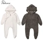 Комбинезон с капюшоном, для мальчиков и девочек, зимний, теплый, однотонный, с медвежьими ушками, на молнии, с длинным рукавом, 2018