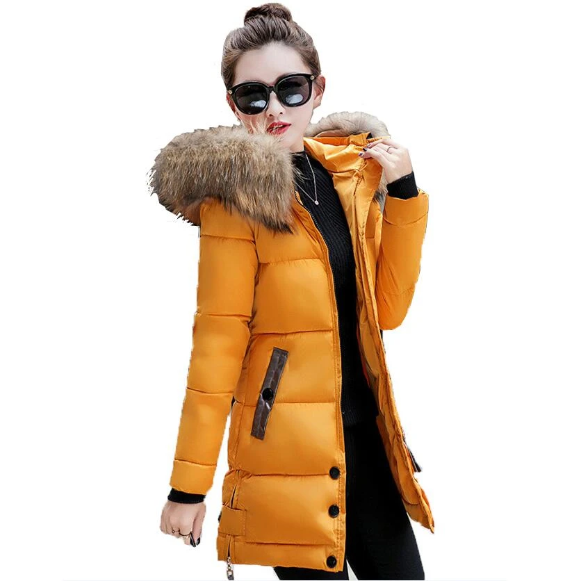 

New 2018 Winter Jacket Women Coats Artificial raccoon hair collar Female Parka black Thick Cotton Padded Lining Ladies Coats
