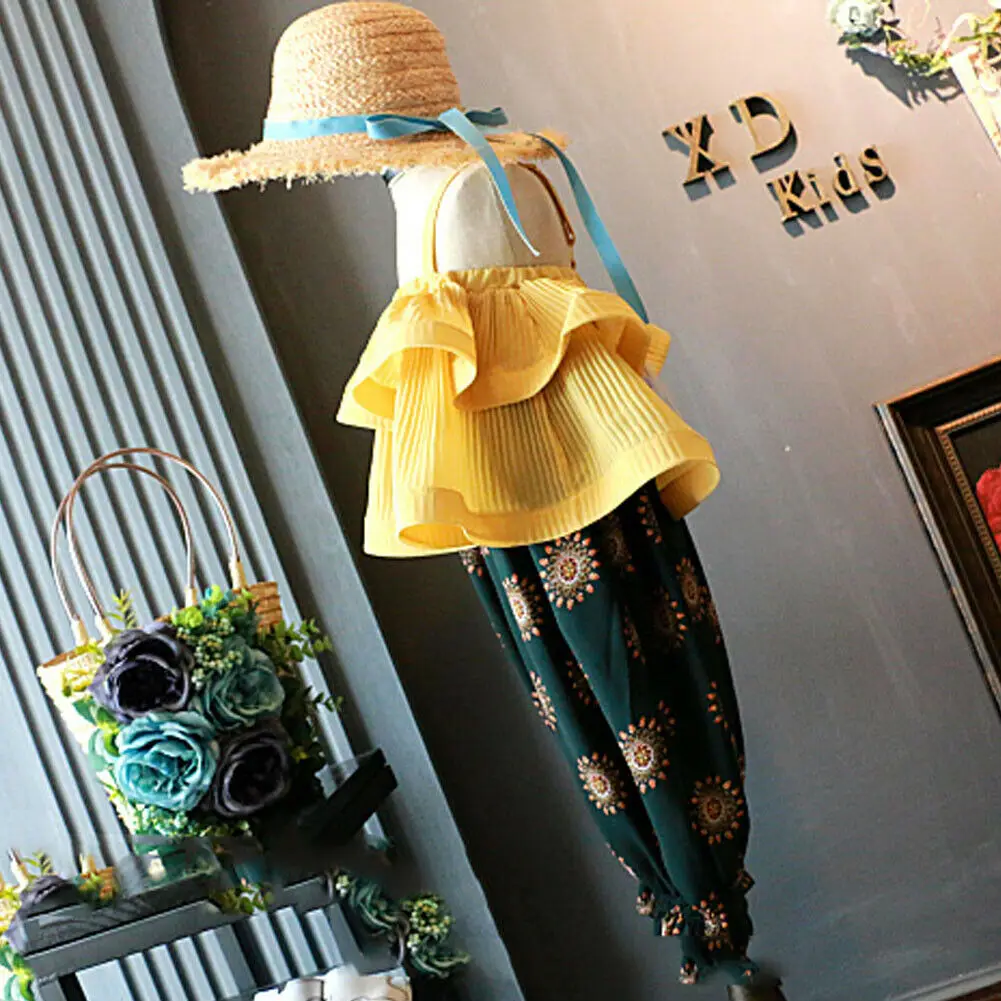 2019 топы с открытыми плечами для маленьких девочек длинные штаны цветочным