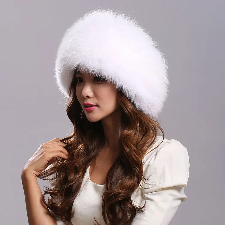 

Women's Fox Fur Hat Dermal Winter Warm Ear Mongolia Cap Tick Fluffy Imitation Fox Fur Hat Lady's Thicker Leather Hat for Outdoor