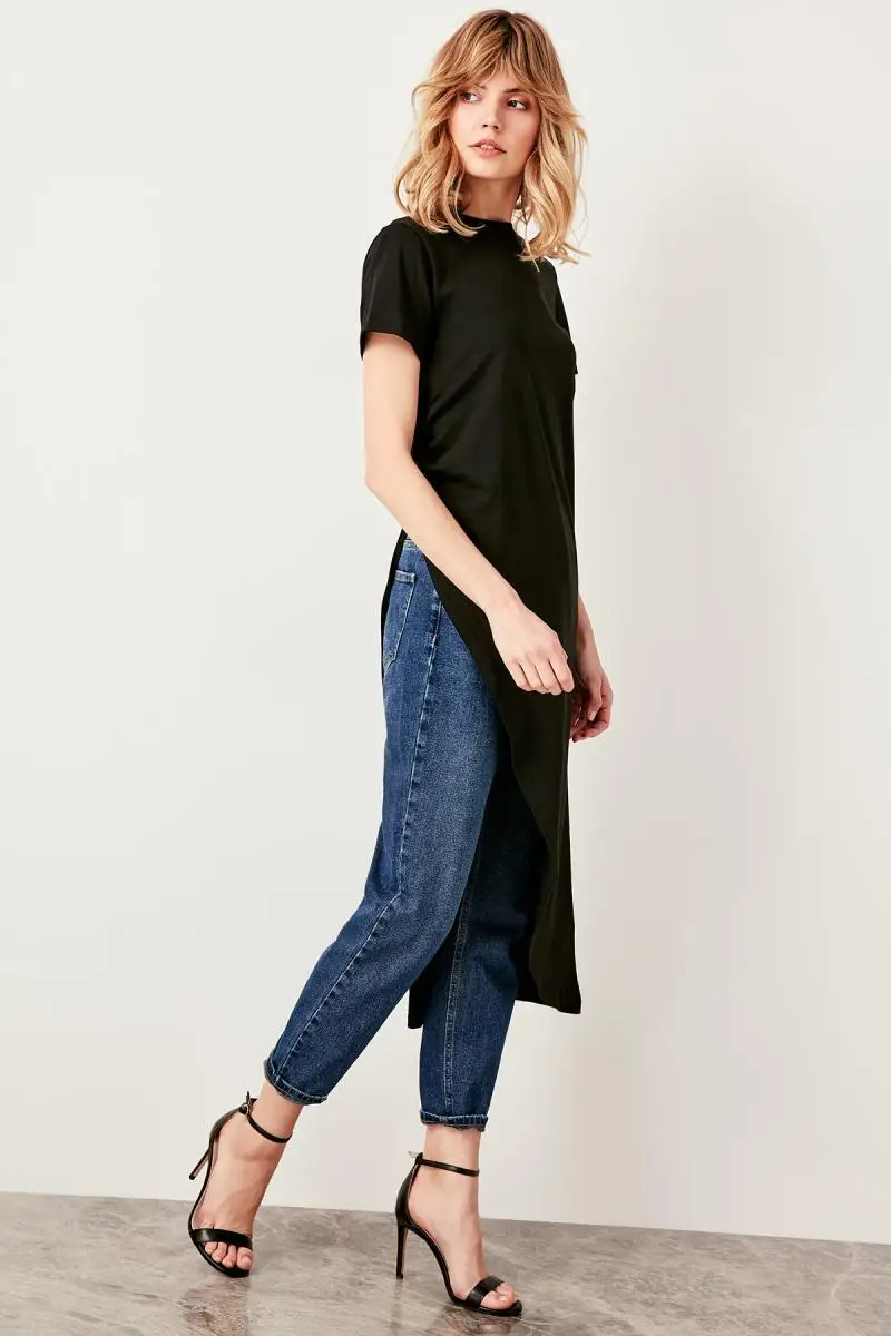 Trendyol черная Асимметричная трикотажная блузка TWOSS19VG0116 | Женская одежда