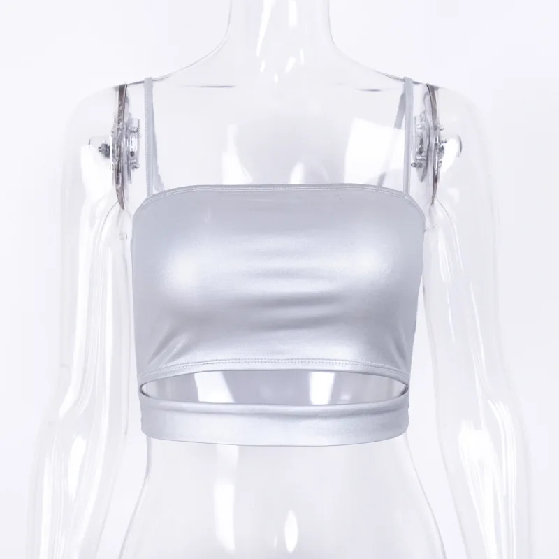 CHRLEISURE Сексуальные Серебряные топы на бретелях женское однотонное лямке