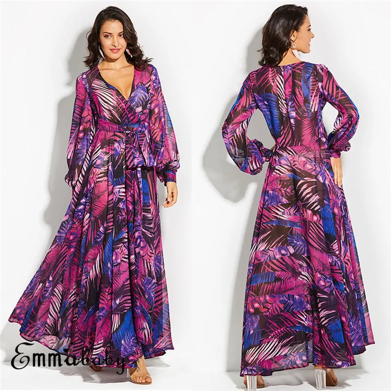 Модное женское платье с длинным рукавом пляжные винтажные Летние повседневные