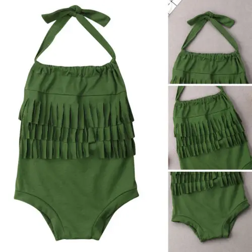2019 детский зеленый комбинезон с кисточками без рукавов для маленьких девочек