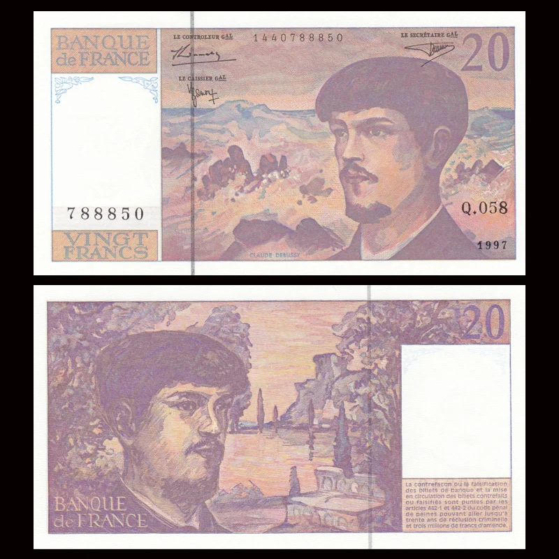 Франция 20 франков 1997 P-151i UNC оригинальный мир бумажная банкнота реальный | Дом и