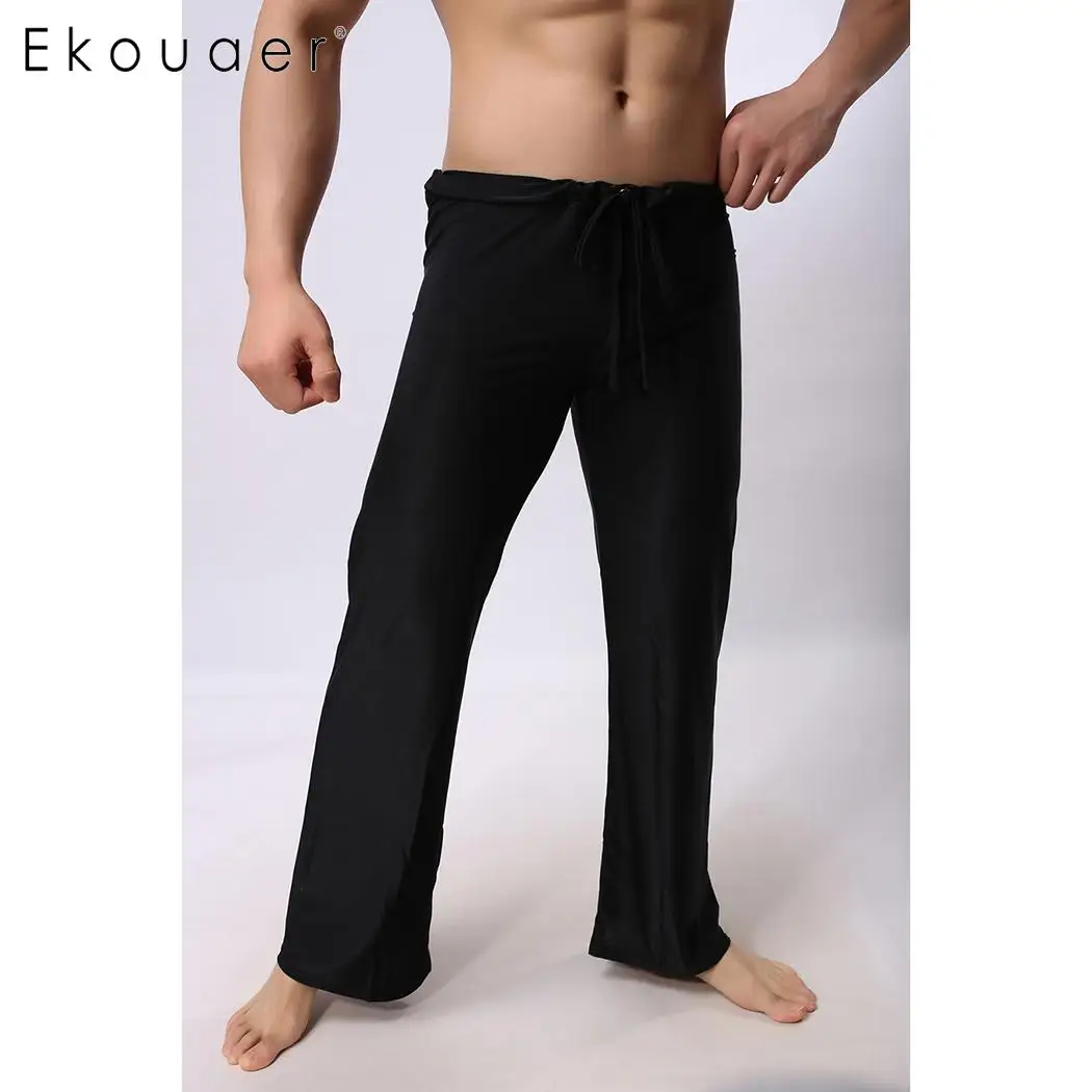 Ekouaer мужские модные мягкие пижамы повседневные однотонные свободные брюки