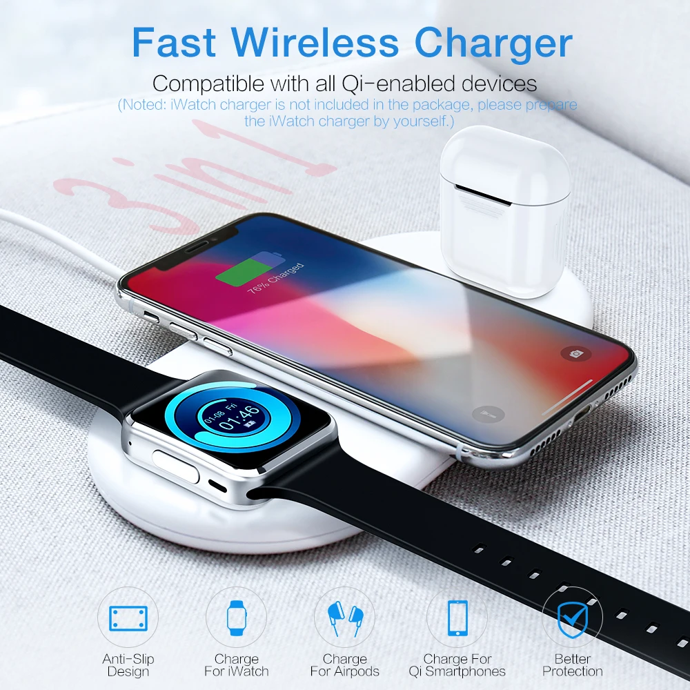 RAXFLY 3 in 1 QI Wireless Charger For iPhone XS Max XR X 8 Apple Airpods Watch Fast Phone Pad Samsung Charging | Мобильные телефоны