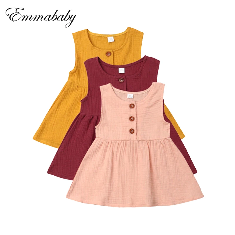 Emmaababy/летняя детская одежда топы для маленьких девочек однотонный хлопковый