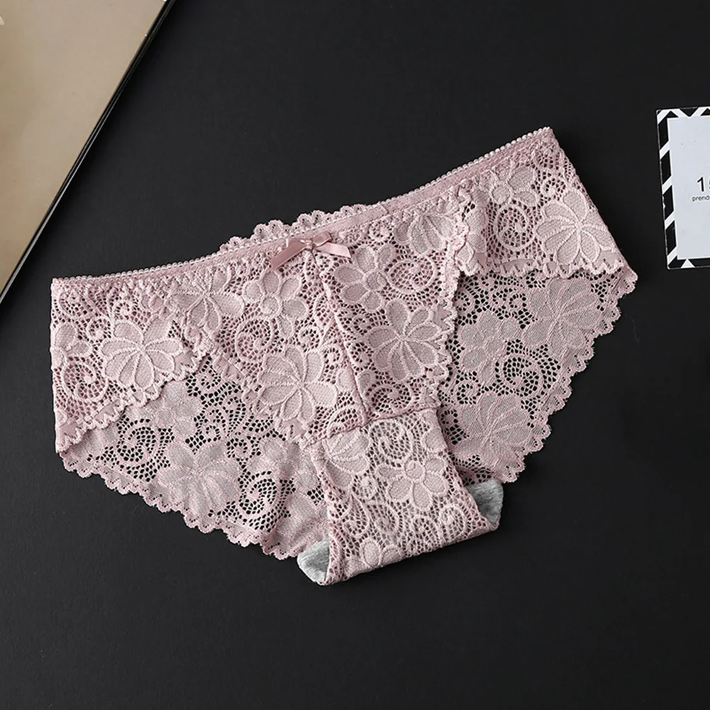 Women Sexy Elastic Floral Low Rise Lace Panties Charming Skinny Underwear Lingerie Soft Transparent Hollowed Out Lady Brief | Женская