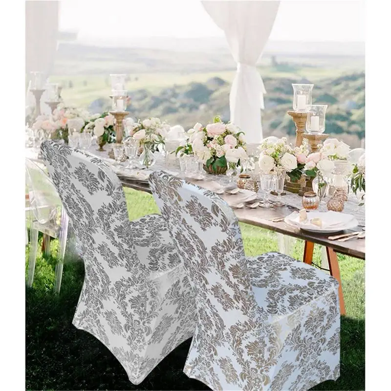 

Gold Silver Printed Wedding Party Chair Cover Stretch Banquet Chair Cover