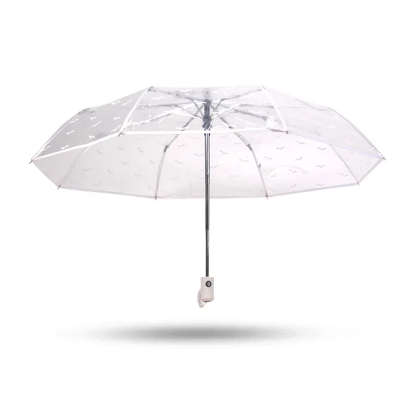 Transparent Umbrella Womens Windproof Three-folding Parasol Thicken Women Children's Rain | Дом и сад