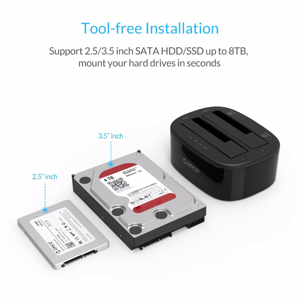 Orico 6228Us3 Usb 3.0 To Sata Dual-Bay Hard Drive Docking Station For 2.5/3.5 Inch Hdd Ssd Case With Offline Clone Function | Компьютеры и