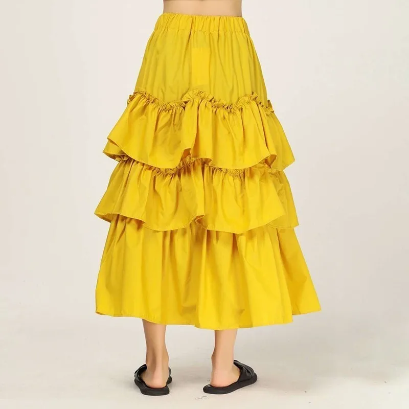 CHICEVER Spring Sweet Women Ruffles Skirt High Elastic Waist A-line Mid-calf Loose Oversize Female Skirts 2020 Fashion New | Женская