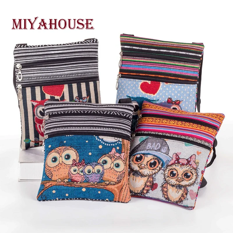 Сумка на плечо Miyahouse с вышивкой в виде совы женский мессенджер мультяшным принтом