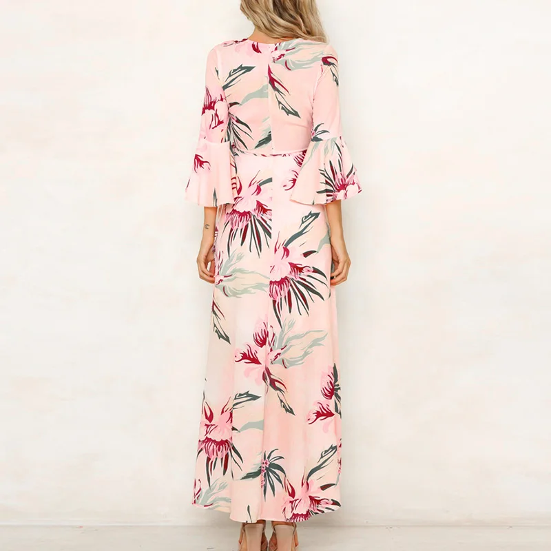 Женская БОБО с коротким рукавом V образным вырезом цветочный принт длинное