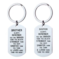 stainless steel inspirational tag keychain keyring sister brother you are brave than you believe christmas gift graduation gift