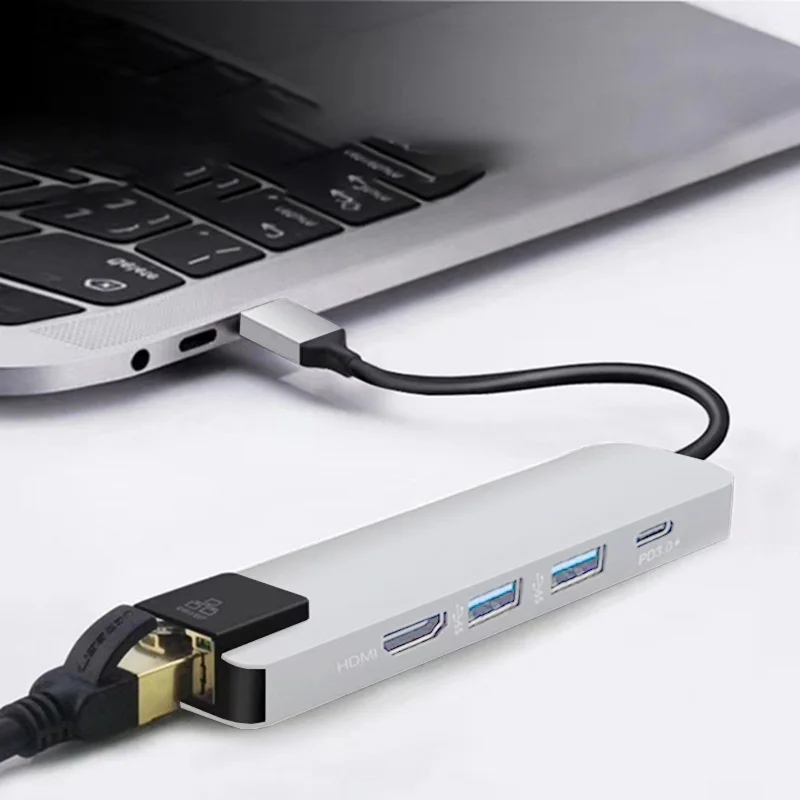 5 в 1 концентратор Usb Type C Hdmi 4K для Gigabit Ethernet Rj45 Lan адаптер Macbook Pro Thunderbolt 3 Usb-C порт