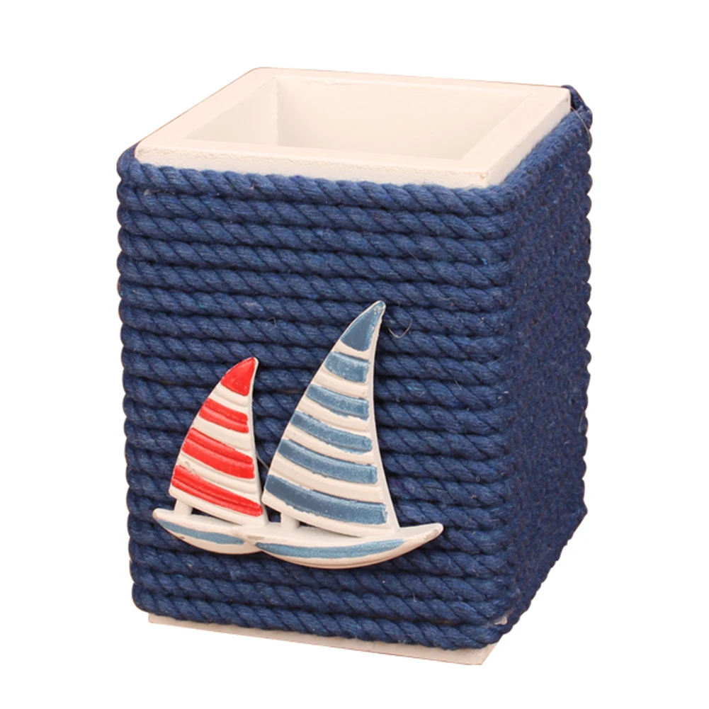Sailing Boat Figure Pen Holder Solid Wood Twine pen Pencil Container Brush Pot Tabletop Decoration Storage Desk Organizer Gift | Дом и сад