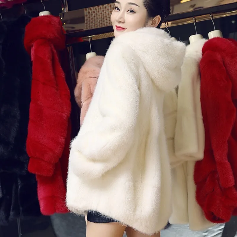 Winter Fashion Hooded Faux Fur Jacket Thick 2018 Warm Parka Imitation Raccoon Dog Fur Coat Casual Large Size Overcoat Female 227