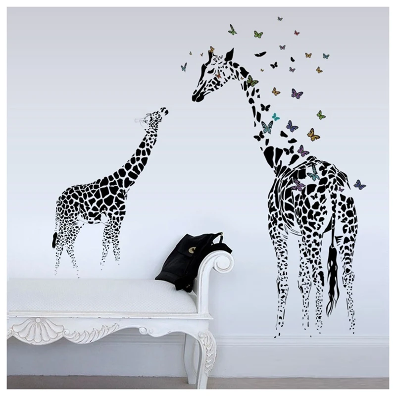Giraffe Butterfly Silhouette Wall Sticker for Door Stairs Living Room Bedroom Decor Woman Teenager Baby Girl Boy Kids Children | Дом и сад