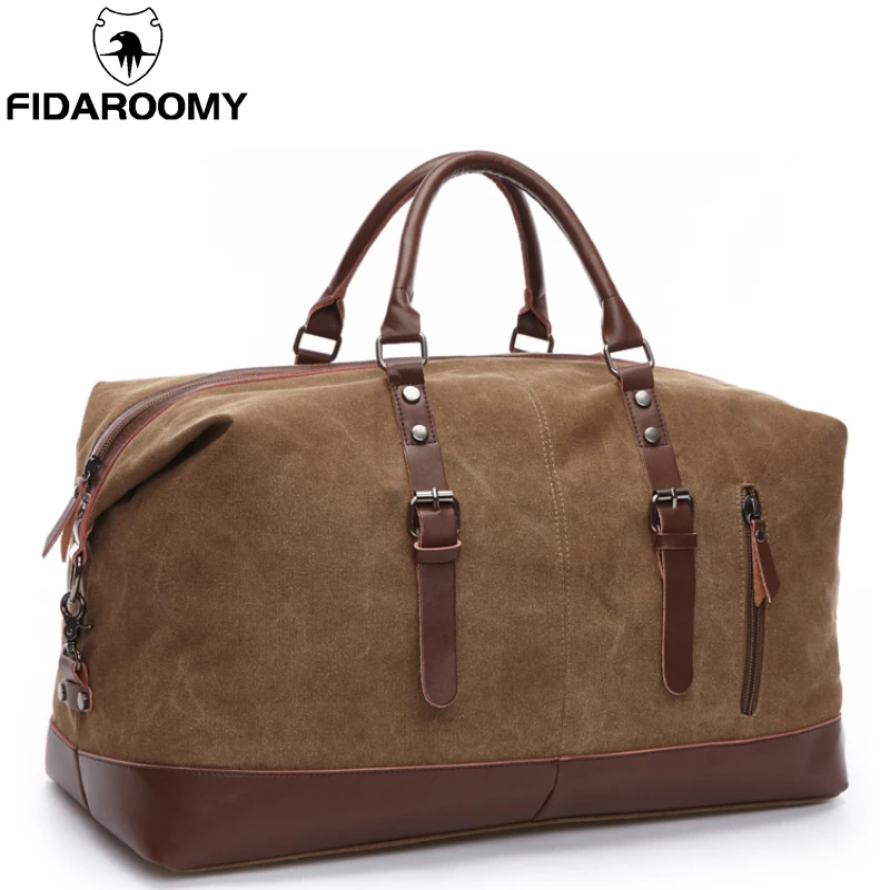 Canvas Men Travel Bags Large Capacity Leather Luggage Duffle Bags Travel Duffel Handbag Folding Trip Bag