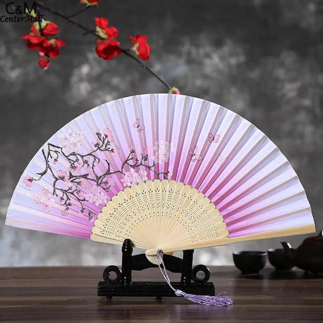 Women Japanese Style Plum Blossom Cherry Butterfly Prints Bamboo about 21cm Folding Fan | Дом и сад