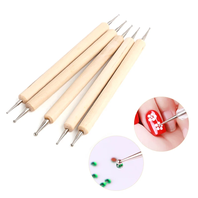 WiRinef Point Drill Pen Two Way Use Nail Art Dot Dotting Tools for Nails Wooden Manicure | Красота и здоровье