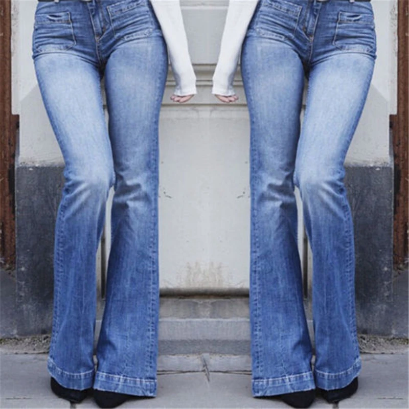 2019 новые женские расклешенные джинсовые брюки с высокой талией обтягивающие