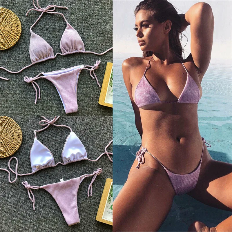 Модные повседневные тонкие женские летние купальники бикини комплект пуш ап на