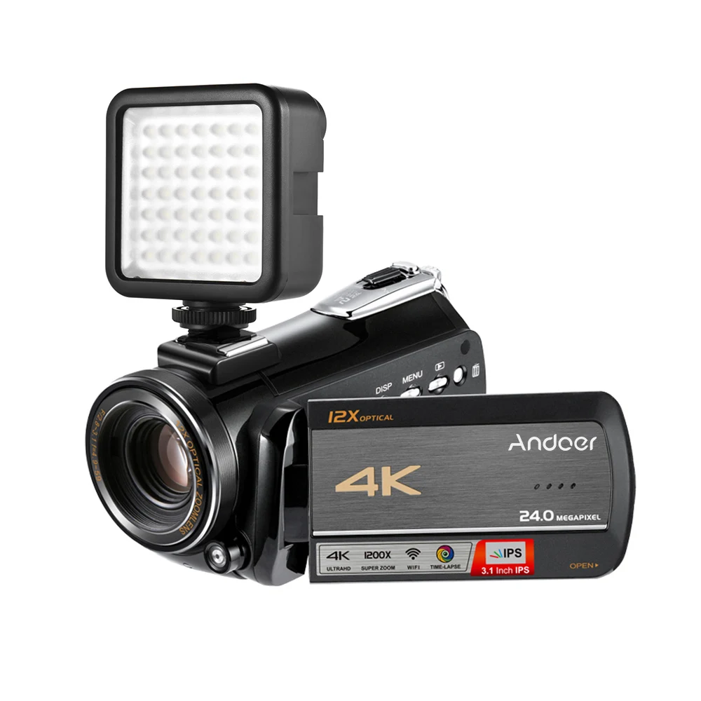 Цифровая видеокамера Andoer AC5 4K UHD 24MP Wi Fi 3 1 дюйма 2 батарейки + мини камера W49