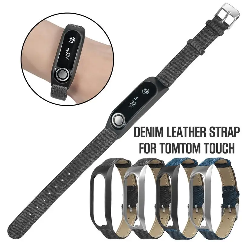 Винтажный кожаный холщовый браслет для Tomtom Touch прочный металлический корпус