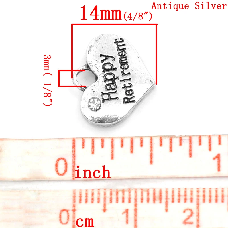 DoreenBeads амулет кулоны Happy retice сердце серебристый цвет прозрачный Стразы 16x14 мм 20 шт.