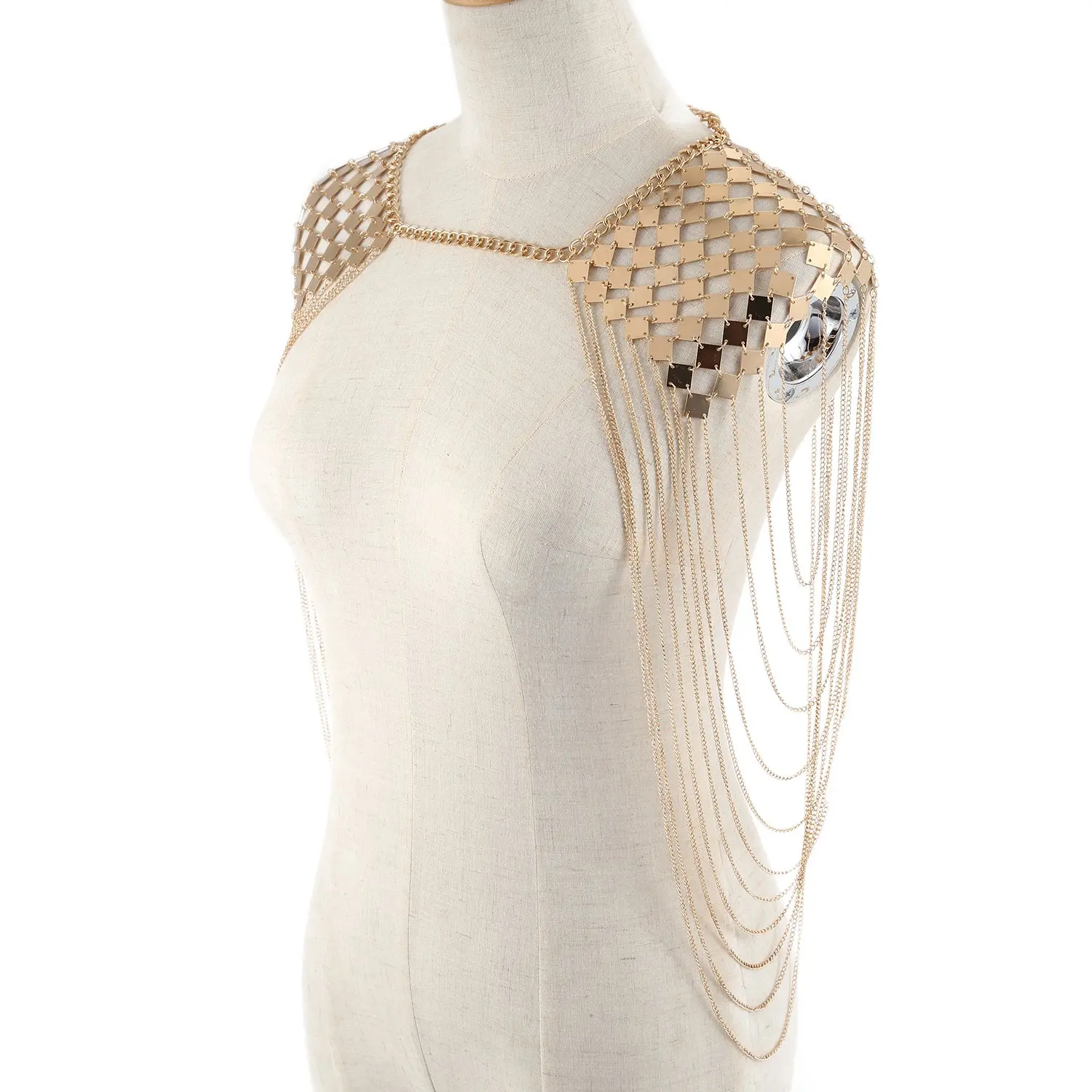 Vintage Punk Harness Bikini Body Link Epaulet Shoulder Chain Necklace Collar Dangling Tassel gold | Украшения и аксессуары