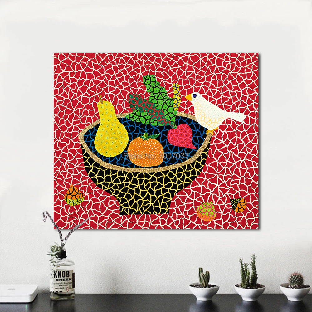 

Ручная роспись на холсте настенные картины для гостиной Kusama Yayoi желтый Натюрморт Фрукты птица картина маслом домашний Декор без рамки