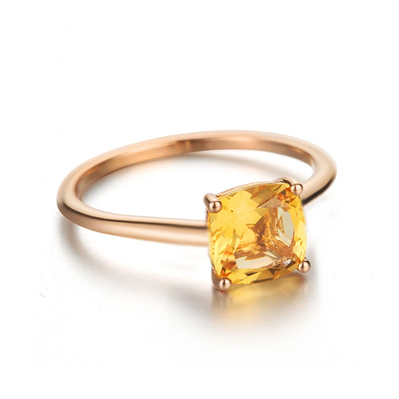 2ct натуральное квадратное кольцо на подушку цитрин Твердое 14k золотое свадебное