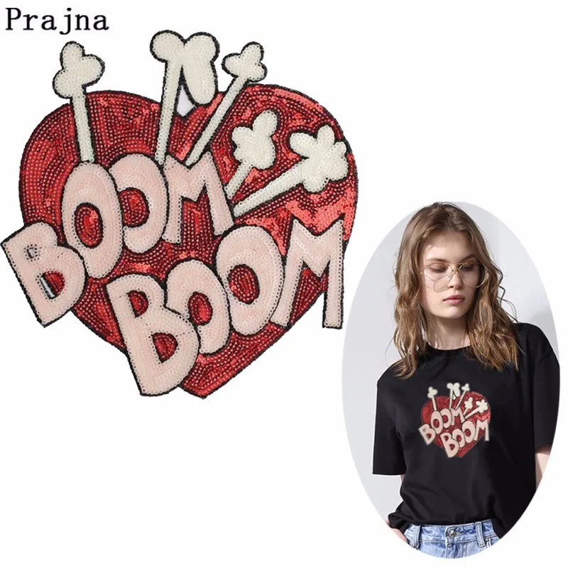 Праджня красного цвета с надписью Love блестки Патчи DIY бум босоножки на высоком