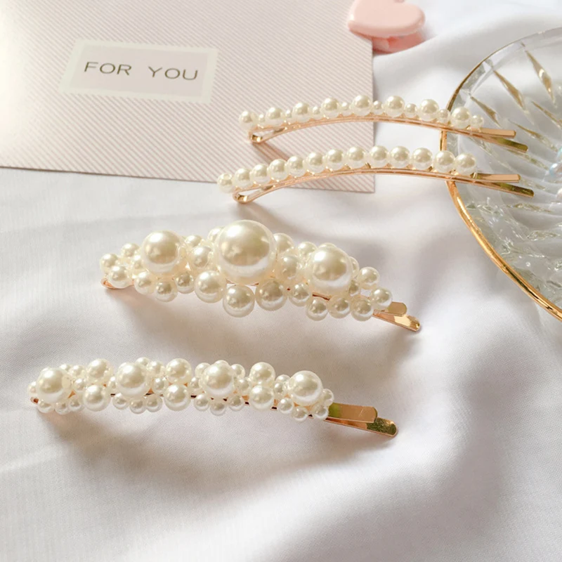 

LNRRABC Korean Hair Clip Women Handmade Beaded Pearl Flower Clip Hairpin 1PC Hair Accessories For Girl Female