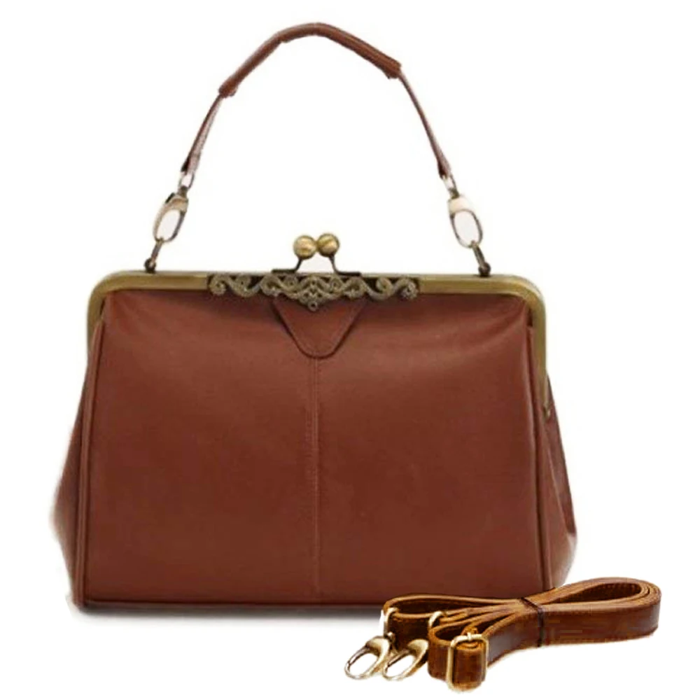 Винтажная сумка на плечо в стиле ретро с замком Kiss из искусственной кожи темно