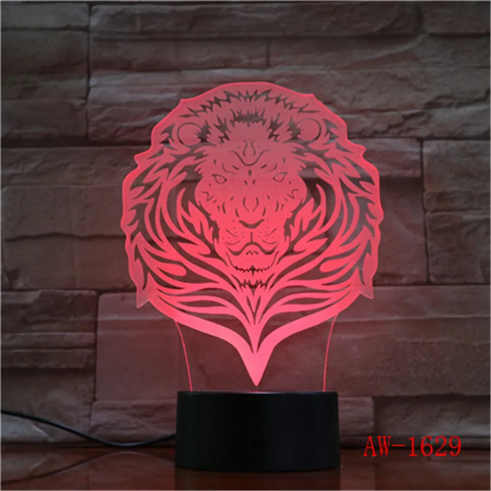 Спальня Лев 3d свет сенсорный 7 красочный визуальный декоративный подарок Led