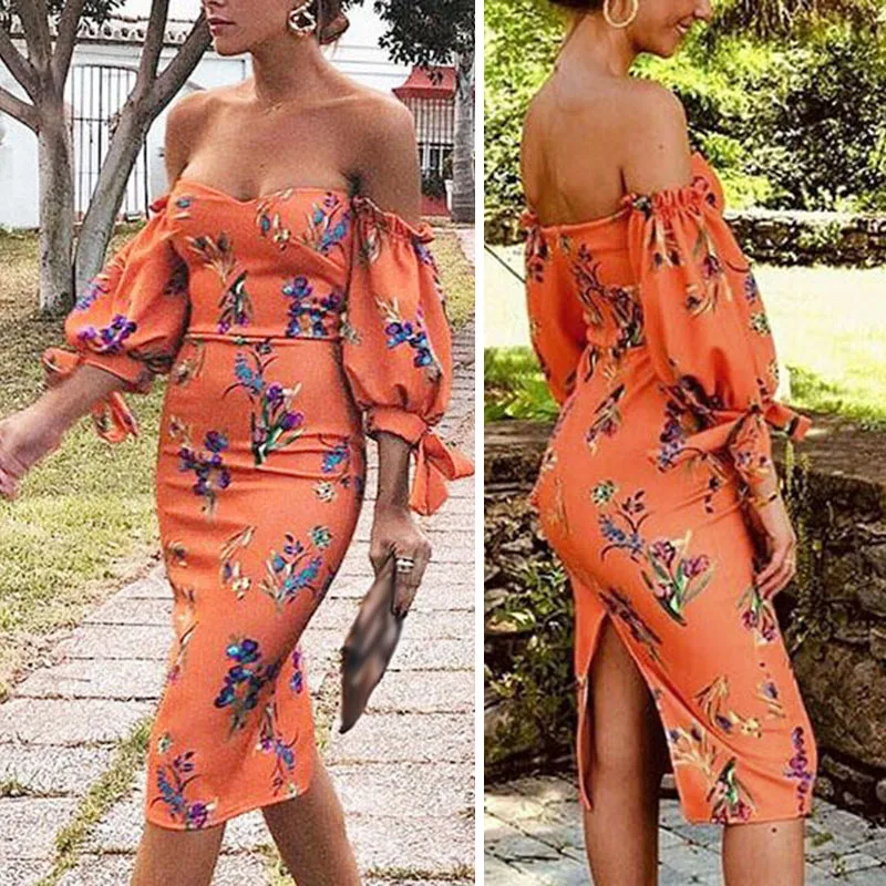 Летнее платье женское без бретелек с открытыми плечами пятью точками рукавом