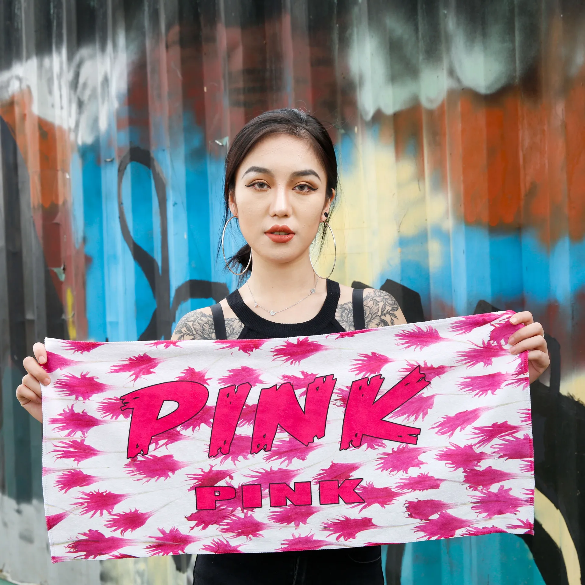 Модное пляжное полотенце из хлопка/полиэстера с розовым принтом впитывающее