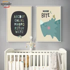 Настенные плакаты и принты в виде динозавра для маленьких мальчиков, Картина на холсте с алфавитом, Постер в скандинавском стиле, украшение для детской спальни