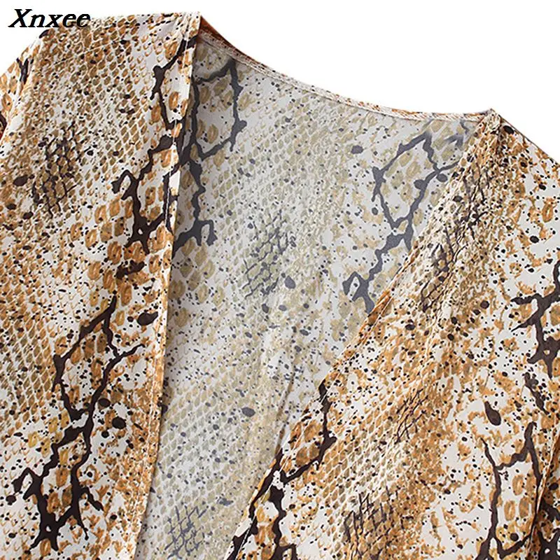 

2020 Summer Long Kimono Women Snakeskin Printed Chiffon Cardigan Cover Ups Long Sleeve Beach Boho Blouses Outwear Maxi Coverups