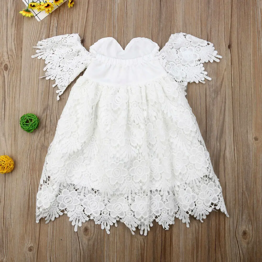 2019 New Toddler Kid Baby Girl Summer Dress Lace Flower Princess Party Pageant Dresses Strapless White Wedding 2-7T | Детская одежда и