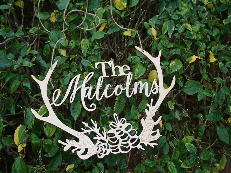 Деревянный настенный висячий венок семейный персональный знак Рог олень