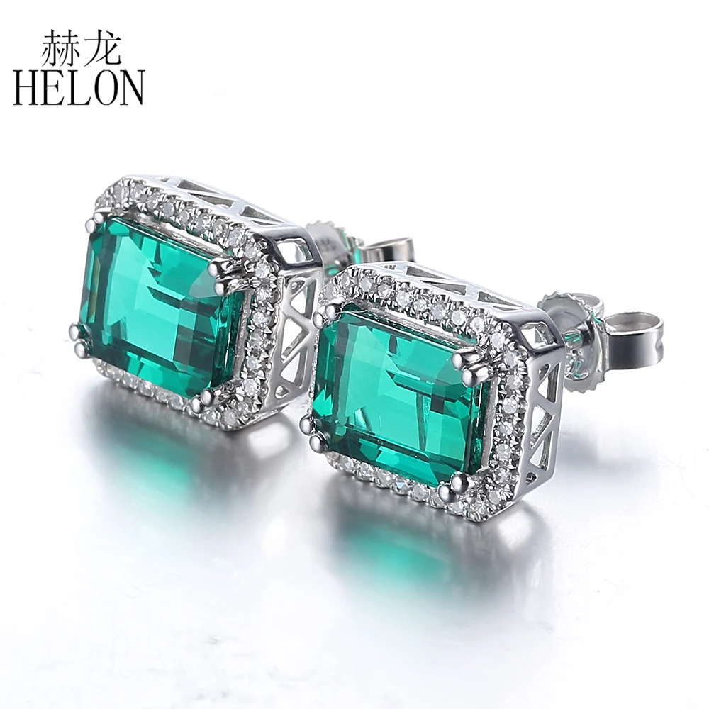 HELON 2.1ct 5x7 мм подлинные обработанные изумрудами серьги для помолвки 10K из белого