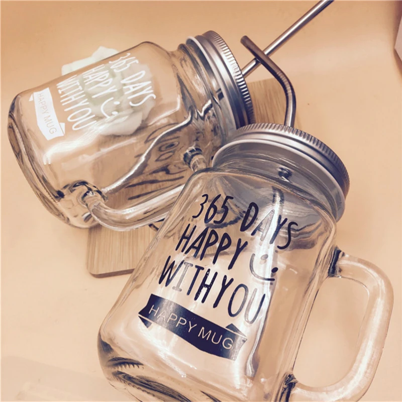 400ml stainless steel straw mug transparent mason cup with lid cock juice drink | Дом и сад