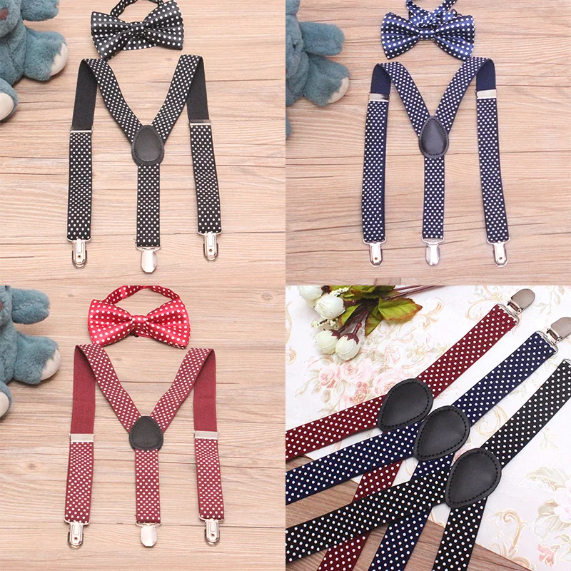 

1 set Baby Boys Girls Children Polka Dot Suspender for Party Cute Kids New Elastic Adjustable 3-clips Suspenders with Bowtie Set